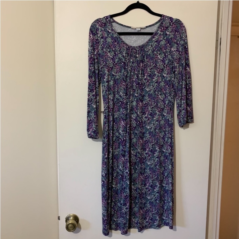 Boden Purple Lavender and Green Scoop Neck 3/4 Sleeve Jersey Dress